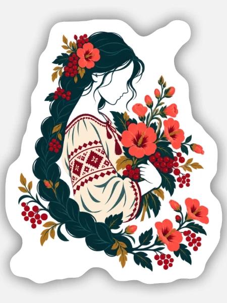 Ukrainerin mit Zopf - Sticker Größe S (10 x 10 cm) - Mattweiß