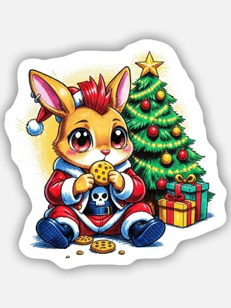 Weihnachtsbunny mit Keksen - Sticker Größe S (10 x 10 cm) - Mattweiß