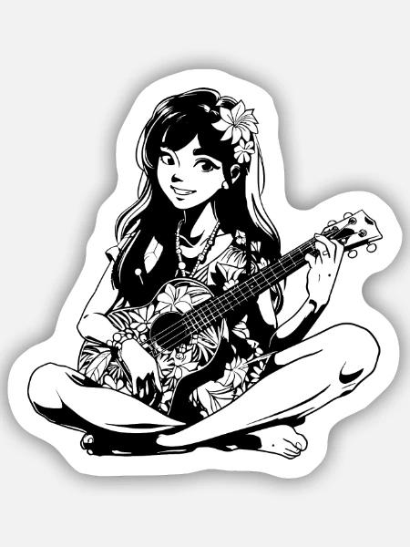 Ukulele Mädchen - Sticker Größe S (10 x 10 cm) - Mattweiß
