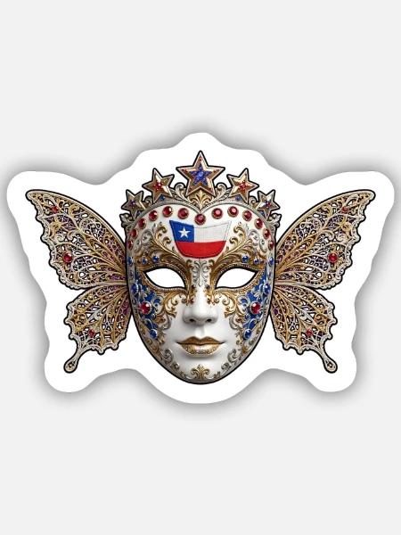 Goldene Flügel maskieren Chile - Sticker Größe S (10 x 10 cm) - Mattweiß