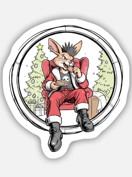 Häschen-Santa im Weihnachtskreis - Sticker Größe S (10 x 10 cm) - Mattweiß