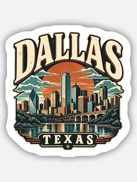 Dallas Skyline Retro Sunset - Sticker Größe S (10 x 10 cm) - Mattweiß
