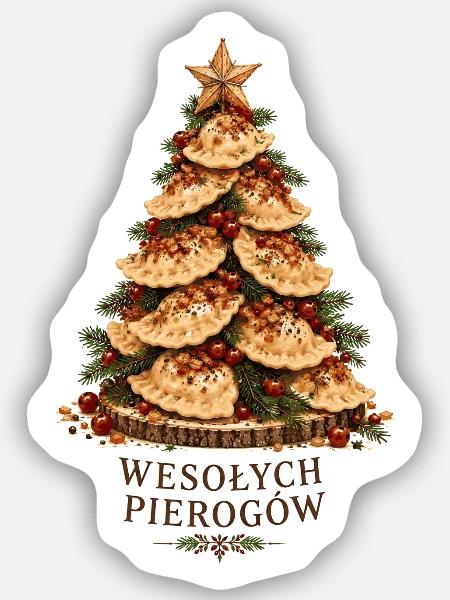 Wesołych Pierogów polnisches Weihnachtsbaumdesign - Sticker Größe S (10 x 10 cm) - Mattweiß