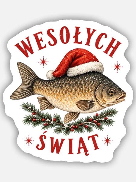 Wesołych Świąt polnisches Weihnachtskarpfendesign - Sticker Größe S (10 x 10 cm) - Mattweiß