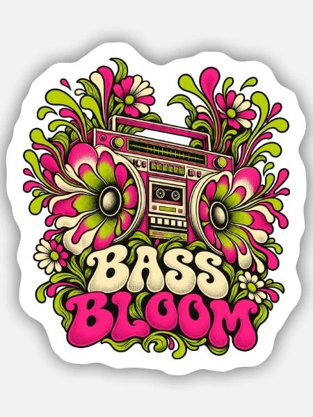 Bass Bloom Neon-Blüten Boombox - Sticker Größe S (10 x 10 cm) - Mattweiß