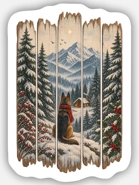 Winter-Waldhund-Weihnachtsdesign – rustikaler Schnee - Sticker Größe S (10 x 10 cm) - Mattweiß