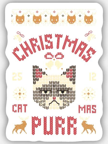Ugly Christmas Katze - Sticker Größe S (10 x 10 cm) - Mattweiß