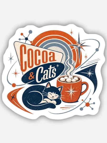 Kakao & Katzen Retro - Sticker Größe S (10 x 10 cm) - Mattweiß
