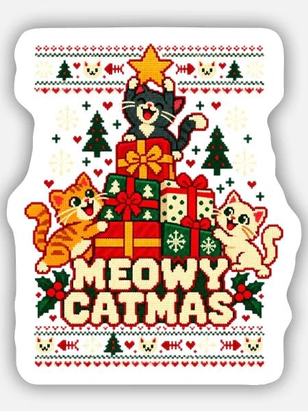 Weihnachten Katzen Meowy Catmas - Sticker Größe S (10 x 10 cm) - Mattweiß