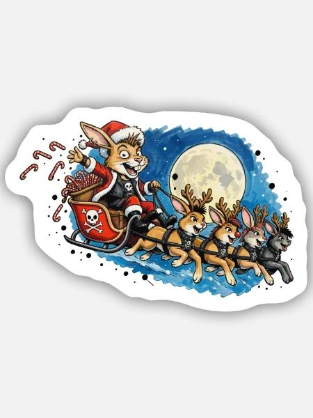 Punk-Mondnacht-Hasen-Schlittenzug - Sticker Größe S (10 x 10 cm) - Mattweiß