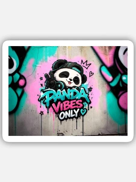 Panda Vibes Only Graffiti - Sticker Größe S (10 x 10 cm) - Mattweiß