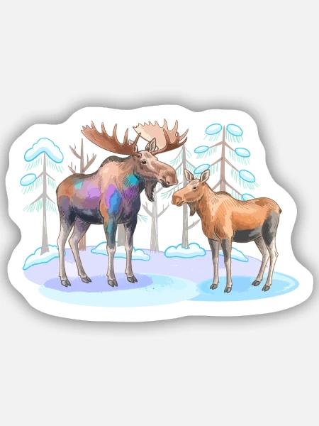 Elch im Winterwald – wilde Natur - Sticker Größe S (10 x 10 cm) - Mattweiß