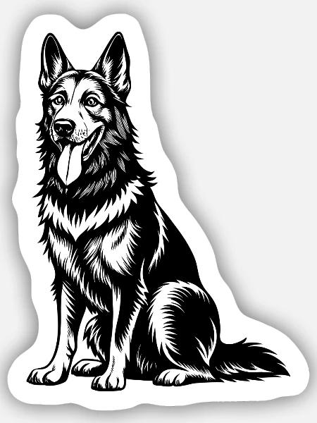 Deutscher Schäferhund sitzt - Sticker Größe S (10 x 10 cm) - Mattweiß