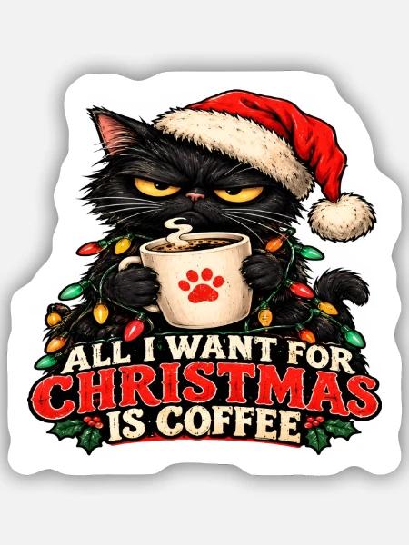 Katze und Weihnachtskaffee - Sticker Größe S (10 x 10 cm) - Mattweiß