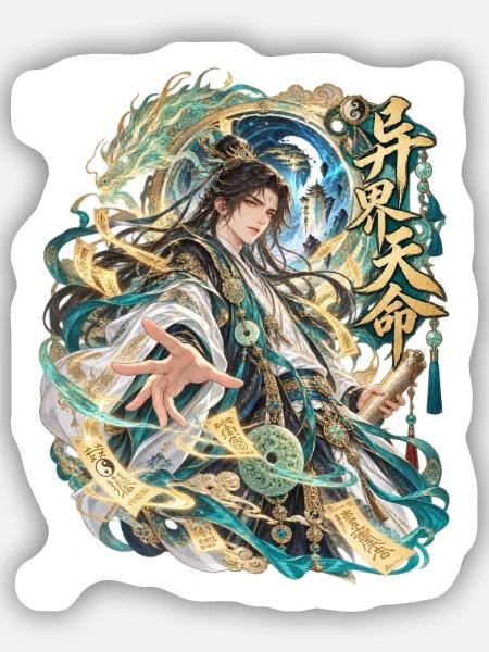 Schicksalsmeister in Jade-Robe - Sticker Größe S (10 x 10 cm) - Mattweiß
