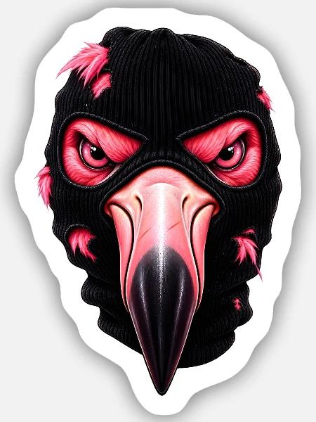 Flamingo mit Sturmhaube – Frecher Streetstyle - Sticker Größe S (10 x 10 cm) - Mattweiß