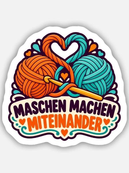 Häkelrunde – Maschen machen Miteinander - Sticker Größe S (10 x 10 cm) - Mattweiß
