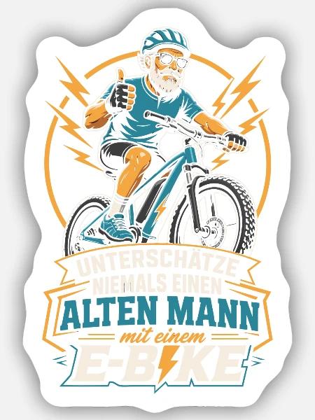 E-Bike Spruch alter Mann Geschenk - Sticker Größe S (10 x 10 cm) - Mattweiß
