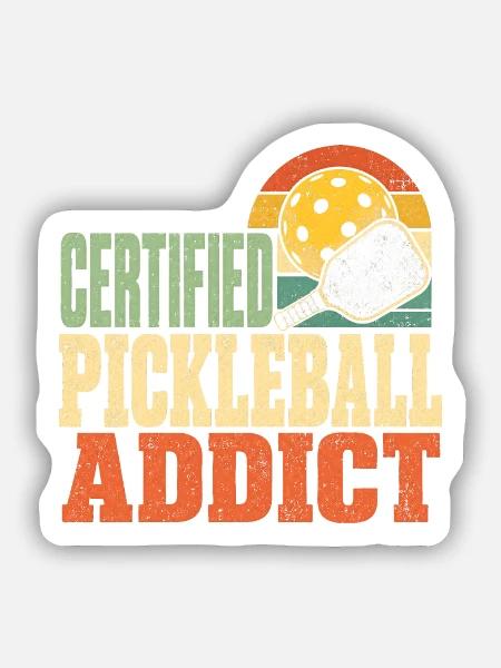 Zertifizierter Pickleball-Süchtiger Retro - Sticker Größe S (10 x 10 cm) - Mattweiß