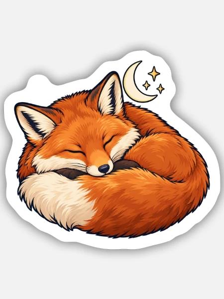 Schlafender Fuchs Mondtraum - Sticker Größe S (10 x 10 cm) - Mattweiß