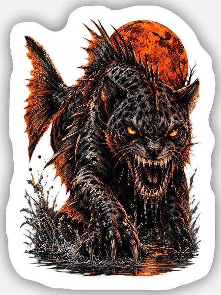 panther-piranha-hybrid-halloween-horror-bigcrea - Sticker Größe S (10 x 10 cm) - Mattweiß