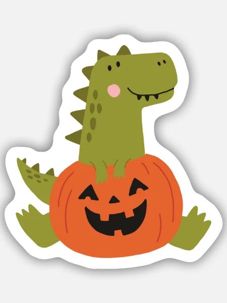 Dinosaurier-Kürbis-Halloween - Sticker Größe S (10 x 10 cm) - Mattweiß