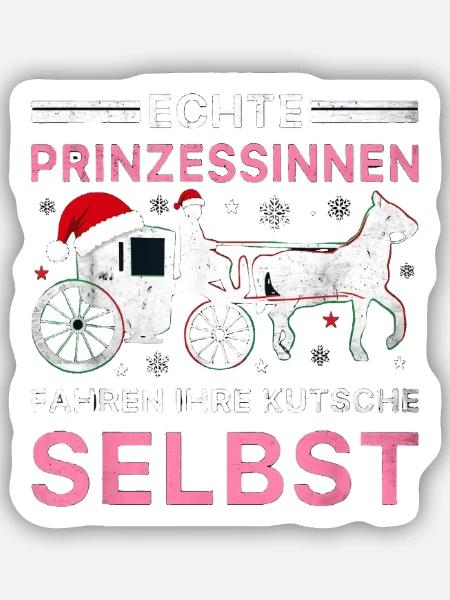 Echte Prinzessinnen Kutsche Weihnachten Pferd - Sticker Größe S (10 x 10 cm) - Mattweiß