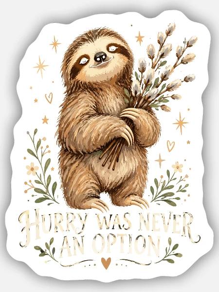 Faultierheld mit Zweigen - Sticker Größe S (10 x 10 cm) - Mattweiß