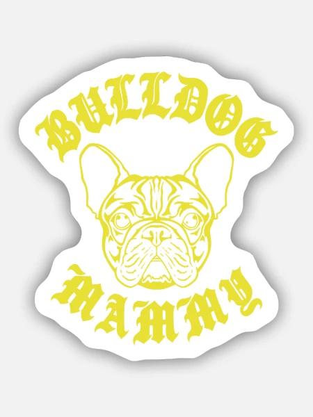 Bulldog Mama Gelbe Linien-Kunst - Sticker Größe S (10 x 10 cm) - Mattweiß