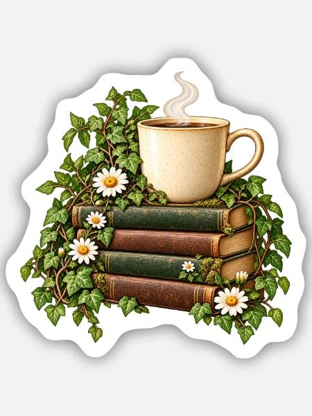 Kaffeezeit im Bücherwald - Sticker Größe S (10 x 10 cm) - Mattweiß