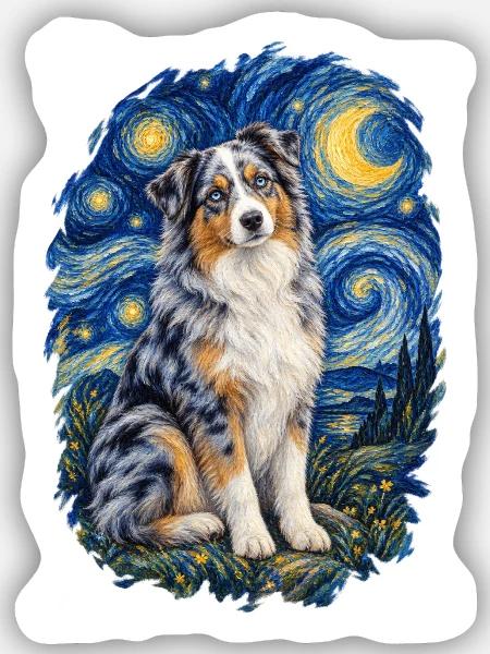 Australian Shepherd Sternennacht – Aussie Lover - Sticker Größe S (10 x 10 cm) - Mattweiß