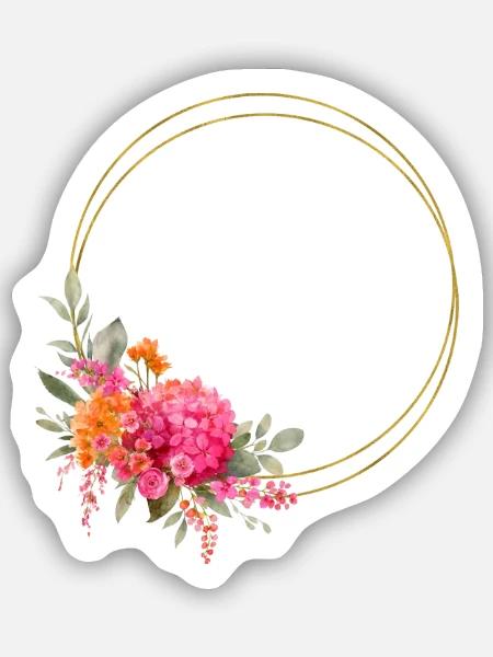 Farbenfroher Blumen-Kranz Personalisierbar - Sticker Größe S (10 x 10 cm) - Mattweiß
