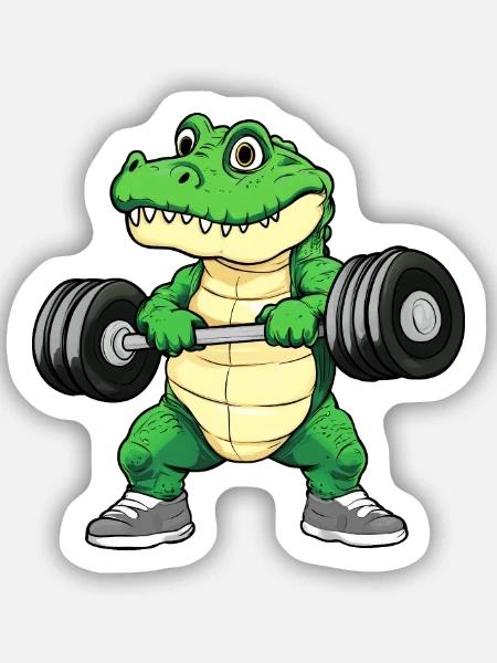 Krokodile Fitness / Trainer Krokodil - Sticker Größe S (10 x 10 cm) - Mattweiß