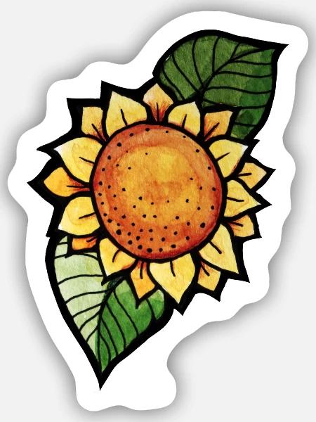 Sonnenblumen-Aquarellblüte in kräftigem Orange - Sticker Größe S (10 x 10 cm) - Mattweiß