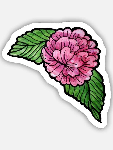 Rosa Pfingstrose auf schwarzer Seide - Sticker Größe S (10 x 10 cm) - Mattweiß