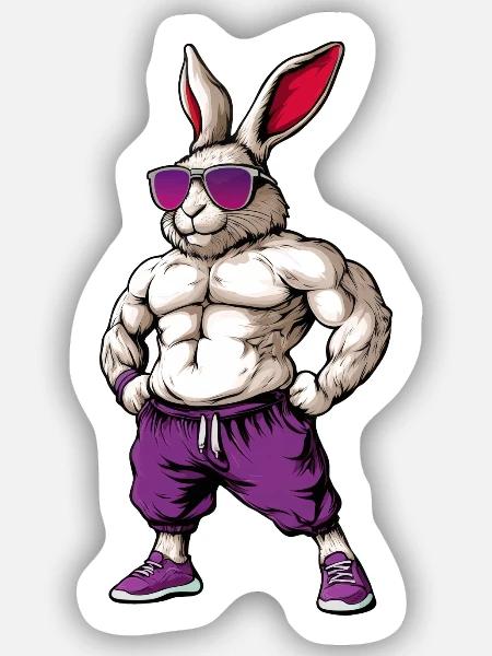 Sport Tiere Hase - Sticker Größe S (10 x 10 cm) - Mattweiß