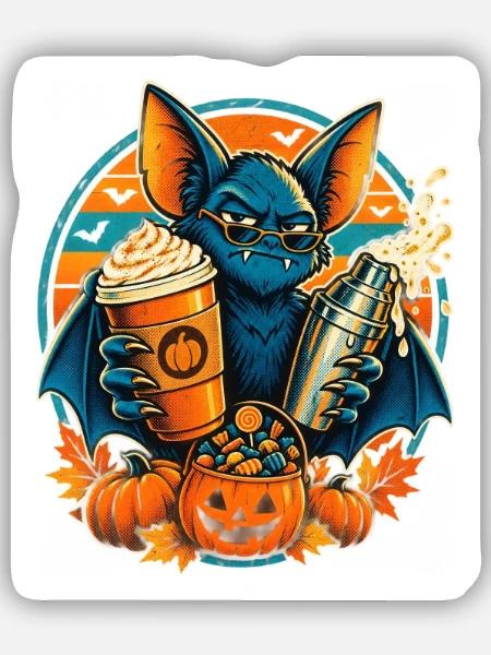 Halloween Vampirfledermaus Bar-Schichtchaos - Sticker Größe S (10 x 10 cm) - Mattweiß