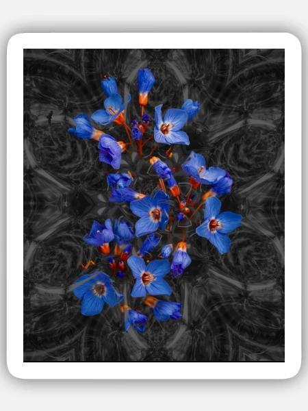 Blaue Blüten im schwarz grauem Hintergrund - Sticker Größe S (10 x 10 cm) - Mattweiß