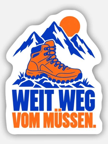 Weit weg vom Müssen. – Wandern - Sticker Größe S (10 x 10 cm) - Mattweiß