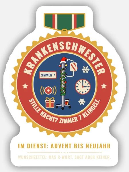 Krankenschwester Weihnachten – Orden Stille Nacht - Sticker Größe S (10 x 10 cm) - Mattweiß