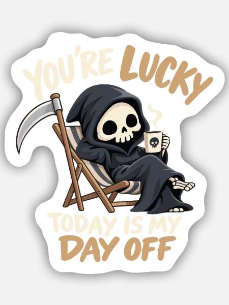 Niedlicher Sensenmann schwarzer Humor - Sticker Größe S (10 x 10 cm) - Mattweiß
