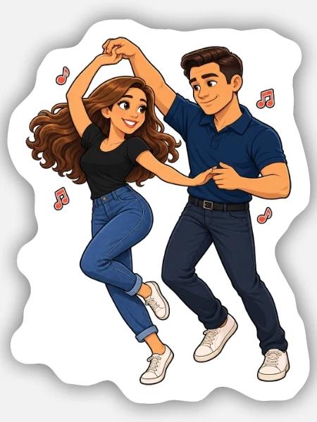 Swinging-Dance-Paar-Illustration - Sticker Größe S (10 x 10 cm) - Mattweiß
