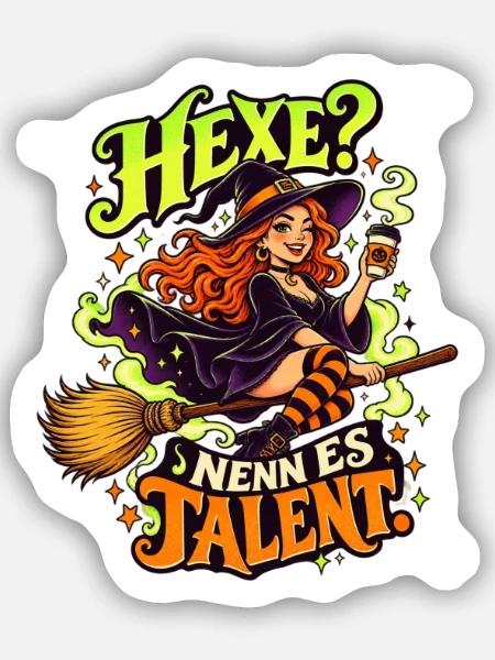 Hexe Talent: Kaffeewitch auf Besen - Sticker Größe S (10 x 10 cm) - Mattweiß