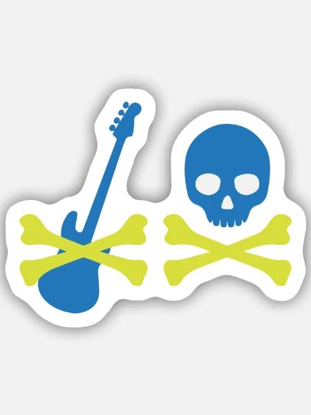 Pirat mit Bass und Totenkopf - Sticker Größe S (10 x 10 cm) - Mattweiß