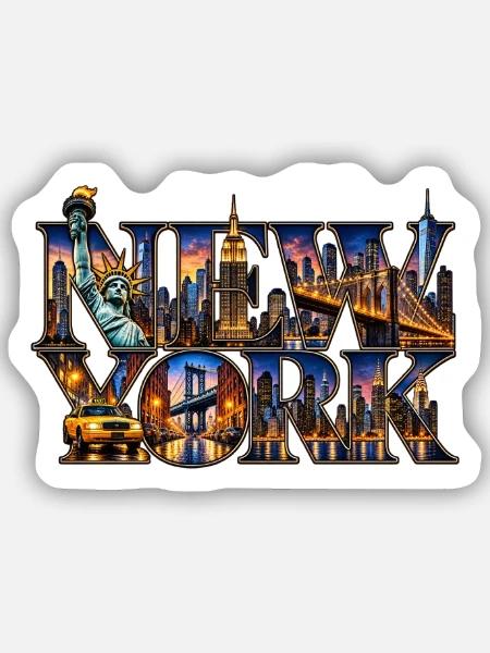 New York Skyline Collage - Sticker Größe S (10 x 10 cm) - Mattweiß