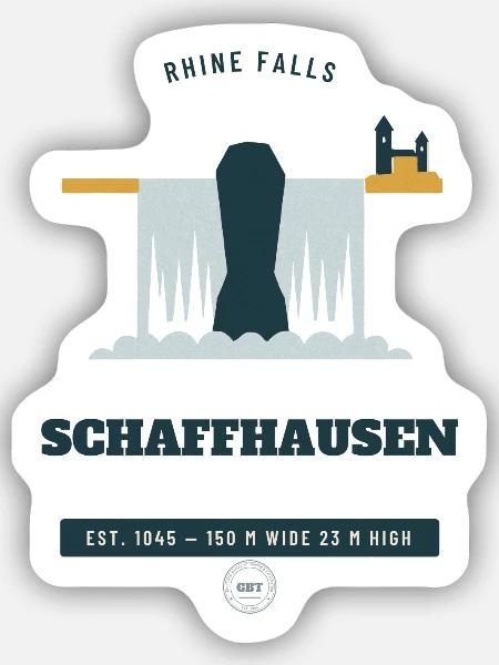 Schaffhauser Rheinfall Retro-Reiseemblem - Sticker Größe S (10 x 10 cm) - Mattweiß