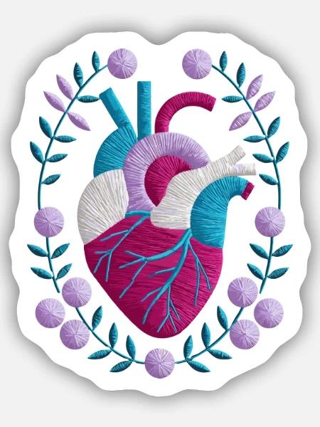 Anatomisches Herz Mit Blumen Umgeben - Sticker Größe S (10 x 10 cm) - Mattweiß