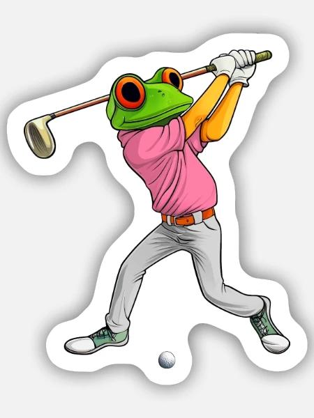 Golf Frosch - Sticker Größe S (10 x 10 cm) - Mattweiß