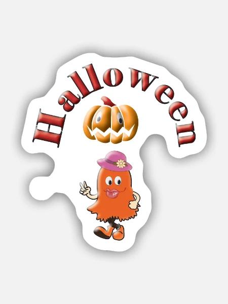 Halloween Freudiger Geist-Kürbis - Sticker Größe S (10 x 10 cm) - Mattweiß