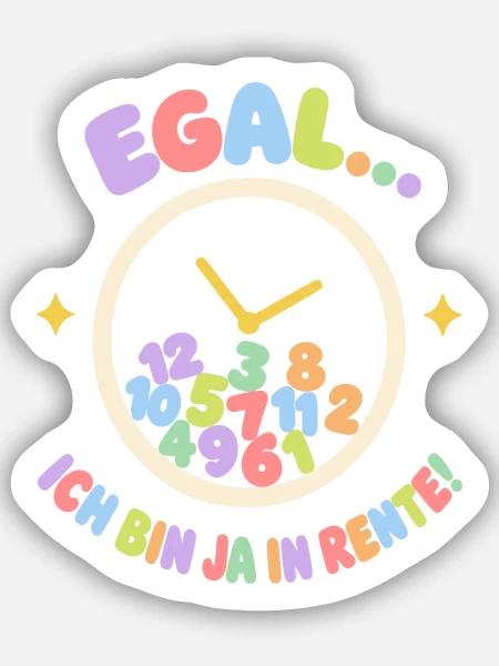 Egal Ich Bin Ja In Rente Uhr Bunte Zahlen Pastell - Sticker Größe S (10 x 10 cm) - Mattweiß